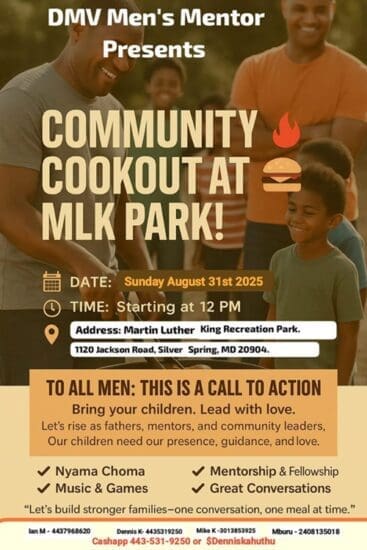 Welcome to DMV Men's Mentor Cookout at MLK Park Silver Spring